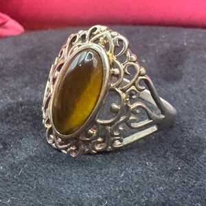 Sterling silver sz 10.5 women’s intricate tiger’s eye ring
